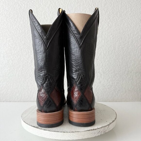 Rod Patrick Mens Patchwork Cowboy Boots 11C Brown Black Leather Western 11" Tall - Picture 3 of 12